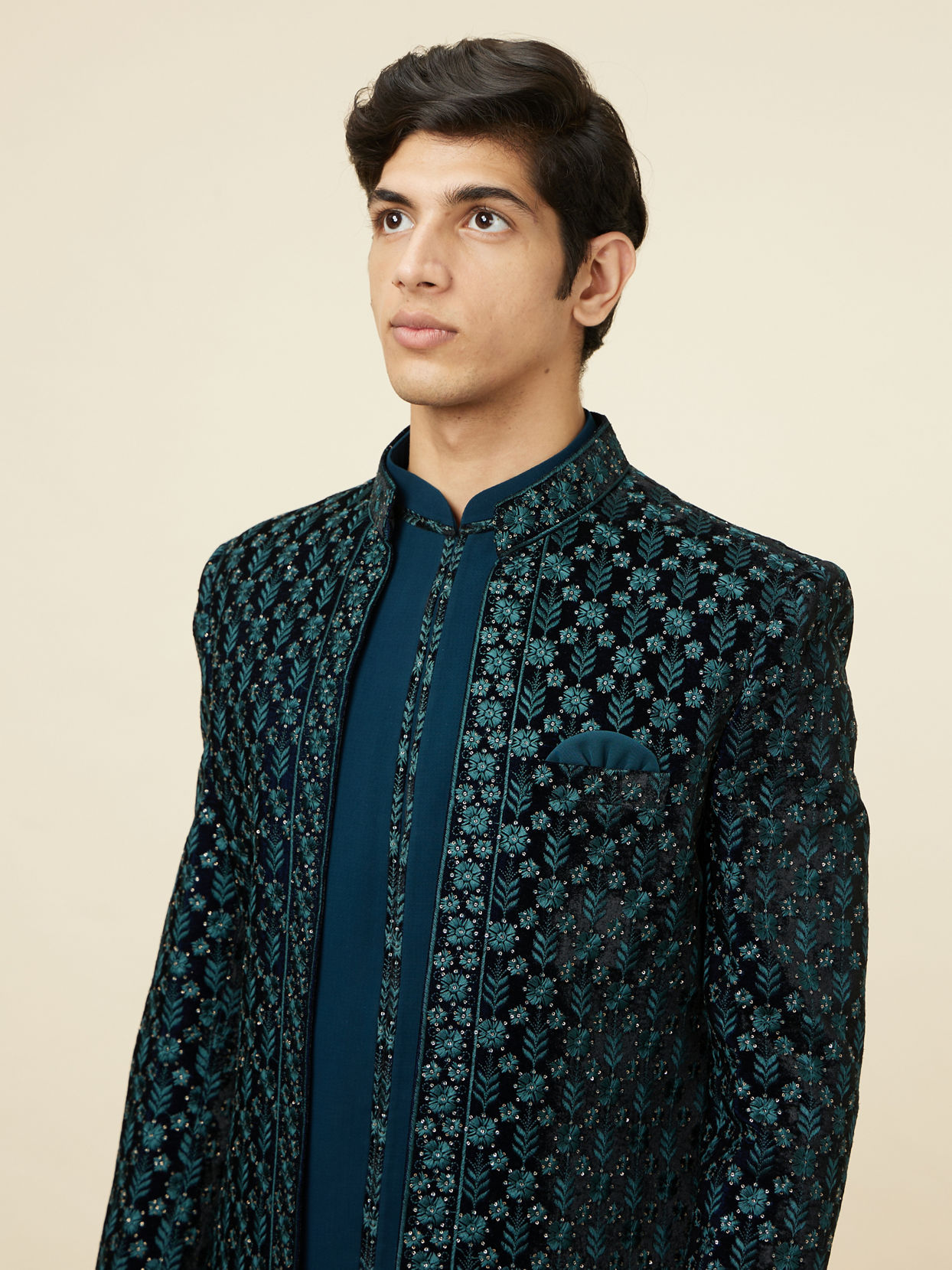 Boys Indo-western Sea blue with Golden Print